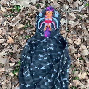 BAPE Color Camo Tiger Shark Wide Full Zip Hoodie Navy 22' (xxxl) fits like xxl